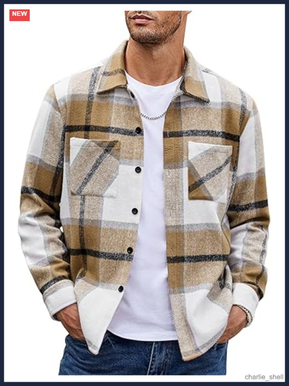Men's Flannel Plaid Button Down Shirt Jacket Long Sleeve Fleece Shacket
